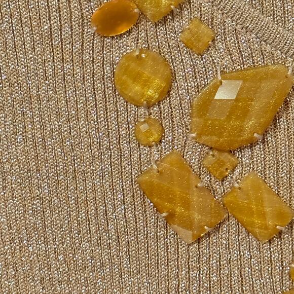 August Silk Bejeweled Neck Metallic Ribbed Sweater Size Med Shimmer Glam Sparkle - Picture 4 of 10